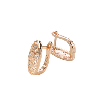Ladies Rose Gold Oblong Wavy Natural Zircon Earrings