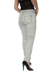 Ladies Light Grey Straight Leg Mid Rise Stretch Skinny Jeans
