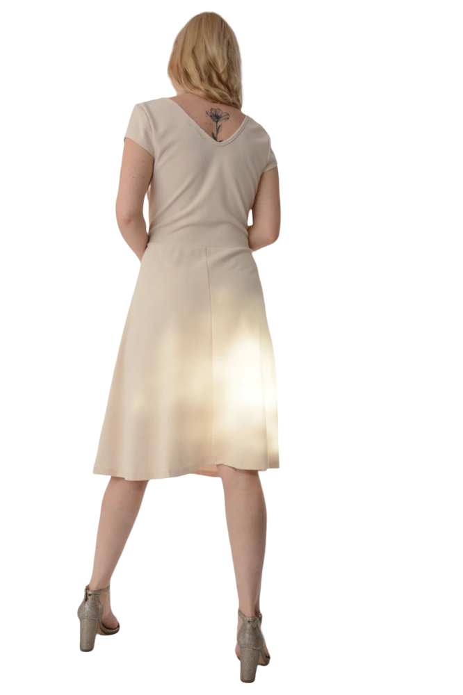 Ladies Nude V Neckline  Midi Fit & Flare Dress