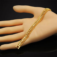 Load image into Gallery viewer, Unisex 18K Gold Plated Carved Link Pattern 7.1&quot; Thick Layered Bracelet
