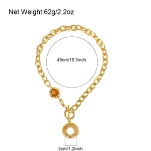 Ladies Gold Smoky Gemstone Chunky Round Link Choker Necklace