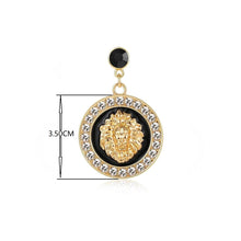 Load image into Gallery viewer, Round 18K Gold Plated Lion Head Rhinestone Dangle Stud Earrings
