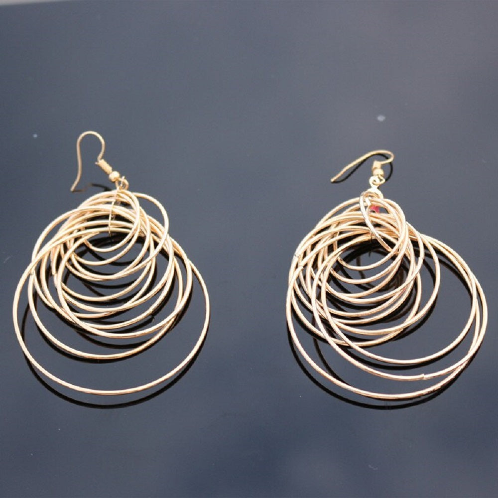 Ladies Big Layered Circle Drop Dangle Hook Earrings