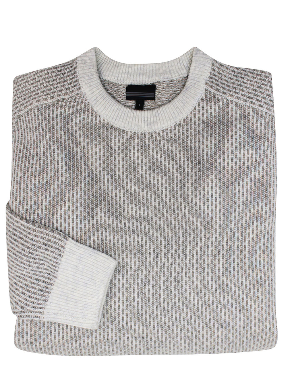 Mens Light Grey Wool Blend Oatmeal Textured Ribbed Crew Neck Warm Jumper
