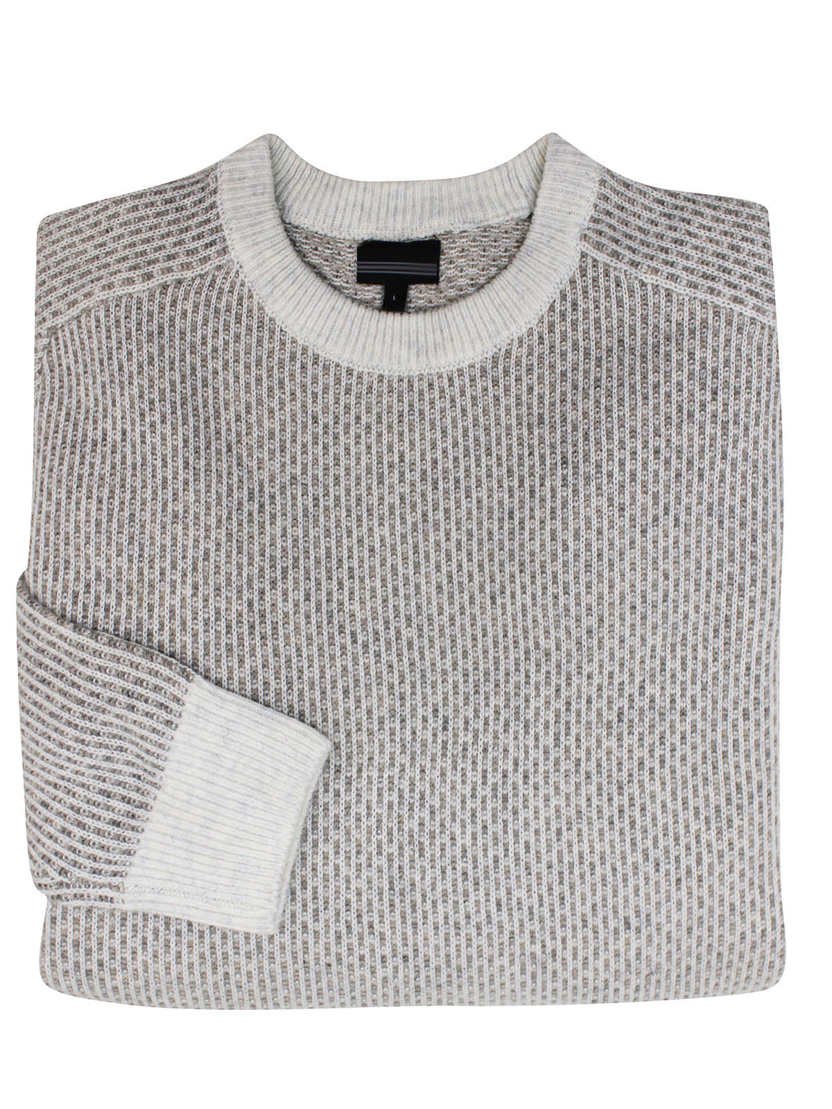 Mens Light Grey Wool Blend Oatmeal Textured Ribbed Crew Neck Warm Jumper