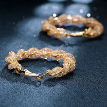 Load image into Gallery viewer, Ladies Gold Round Chunky Twist Crystal Sparkly Hoop Earrings
