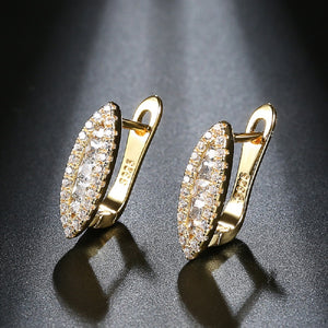 Ladies S925 Gold Silver Eye Shape Crystals Earrings