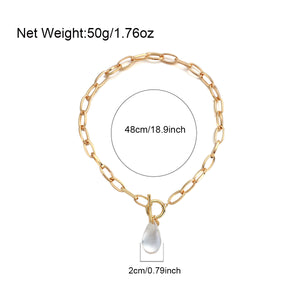 Gold Plated Chunky Link Chain & Transparent Crystal Water Drop Pendant