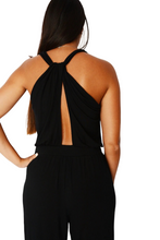 Load image into Gallery viewer, Ladies Black Round Neck Twist Cut Out Back Sleeveless Jumpsuit
