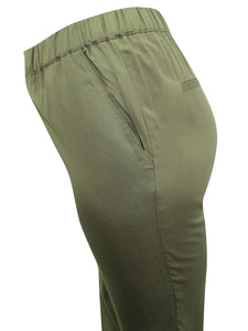 Ladies Lily Ella Khaki Pull On Elasticated Full Length Plus Size Trousers