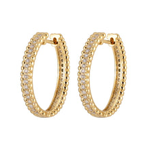 Load image into Gallery viewer, Elegant Gold Oval Beaded Trim Middle Zircon Creole Hoop Earrings
