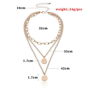 Ladies 18K Gold Plated Coin letter Pendants 3 Tier Link Layered Chain Necklace