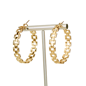 Ladies Gold Medium Round Hollow Cutout Classic Hoops Lever Back Creole Earrings