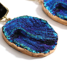 Load image into Gallery viewer, Ladies Blue Vintage Abstract Natural Round Stone Volcanic Rock Dangle Earrings
