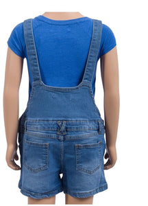 Girls Minoti Blue Short Pinafore Cotton Stretchy Denim Jeans Playsuit Dungarees