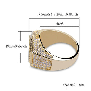 Mens Luxury 18K Gold Plated Hexagon Micropave CZ Ring