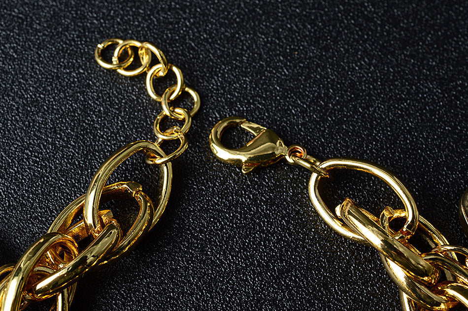 Ladies Gold Chunky Round Link Elephant & Tree of Life Charms Handchain Bracelets