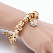 Load image into Gallery viewer, Ladies Gold Gift Box Ball Square Crystal Charms Rope Chain Bracelet

