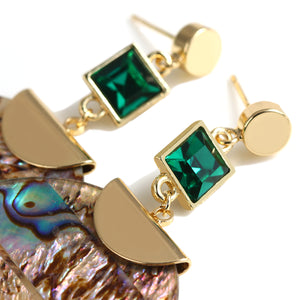 Ladies Bold Round Abalone Shell Drop Earrings