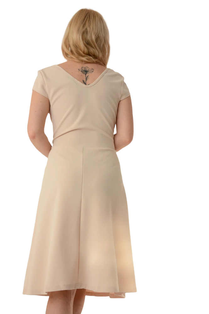 Ladies Nude V Neckline  Midi Fit & Flare Dress