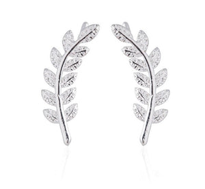Silver Leaf Crawlers Ear Climbers Statement Stud Cuff Pair Earrings
