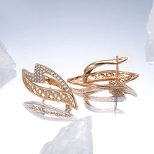Load image into Gallery viewer, Ladies Rose Gold Wavy Natural CZ Crystals Earrings
