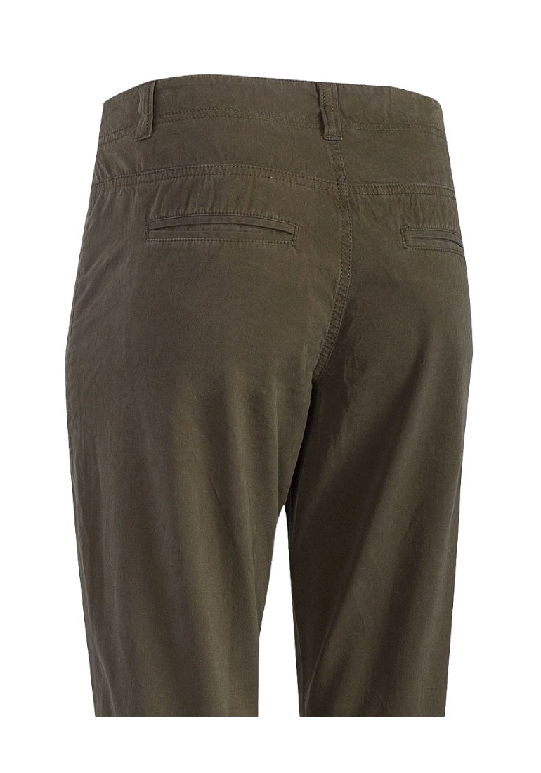 Ladies Hunter Green Turn-Up Cuff Chino Regular Fit Cotton Pants