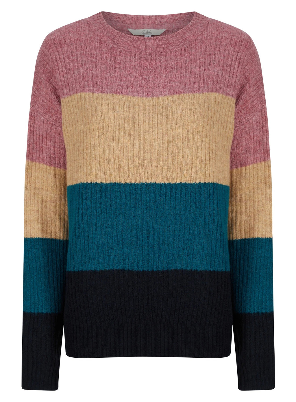 Ladies Striped Color Block Soft Knit Jumper