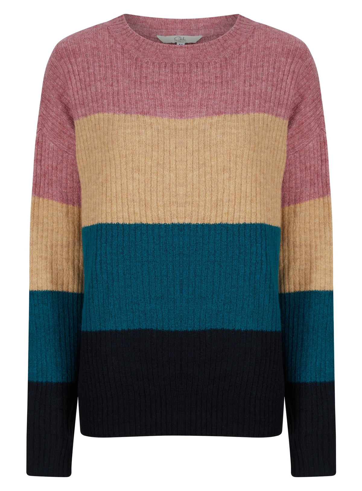 Ladies Striped Color Block Soft Knit Jumper