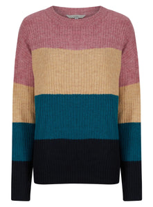 Ladies Striped Color Block Soft Knit Jumper