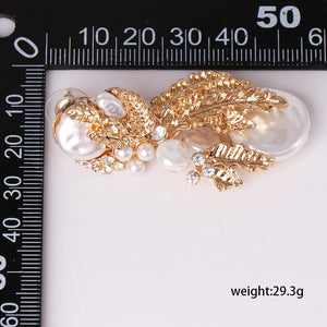 Ladies Gold Pearl Crystal Beaded Leafy Bold Earrings