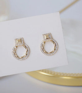 14K Gold Plated Round  Mircro Inlaid AAA Zirconia Stud Earrings