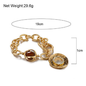 Gold Smoky Gemstone Chunky Round Link Toggle Clasp Bracelet