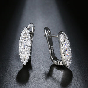 Ladies S925 Gold Silver Eye Shape Crystals Earrings
