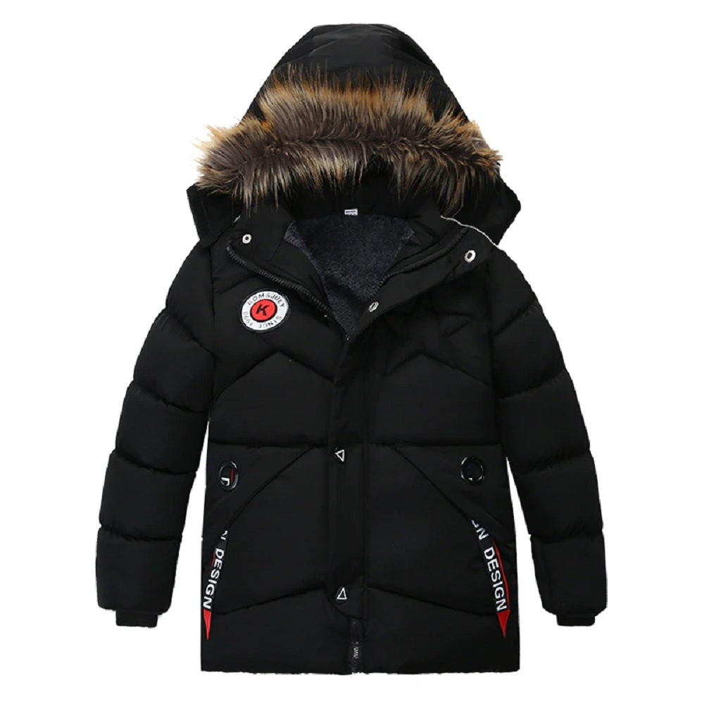 Kids Girls Boys Faux Furry Trim Detachable Hood Winter Coat