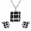 Ladies Gold Silver Stainless Steel Geometry Square Shape Earrings Necklace Set
