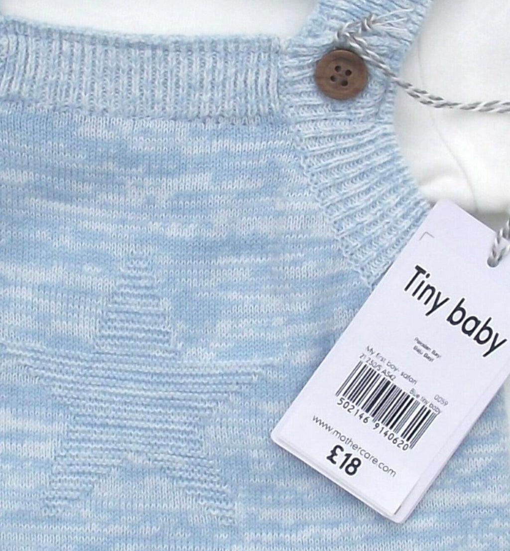 Baby Boys Blue and Cream 2 Piece Romper Dungaree Set