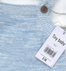 Baby Boys Blue and Cream 2 Piece Romper Dungaree Set