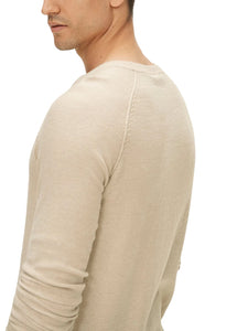 Mens Beige Crew Neck Deco Stitch Cotton Knit Big &Tall Jumper