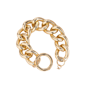 Ladies Gold Chunky Round Link Pearl Coin Charms Toggle Clasp Handchain Bracelets