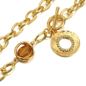 Ladies Gold Smoky Gemstone Chunky Round Link Choker Necklace