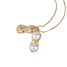 Load image into Gallery viewer, Unisex Gold Simulated Pearl Peanut With Crystals Link Necklace Set
