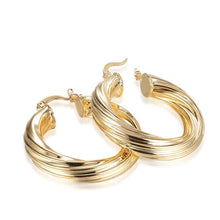 Load image into Gallery viewer, Ladies Twirl 18k Gold Plated Medium Round Thick Hoop Earrings
