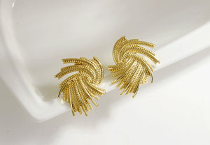 Ladies Elegant Bold Gold Unique Cut Irregular Twist Geometric Earrings