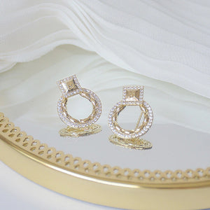 14K Gold Plated Round  Mircro Inlaid AAA Zirconia Stud Earrings