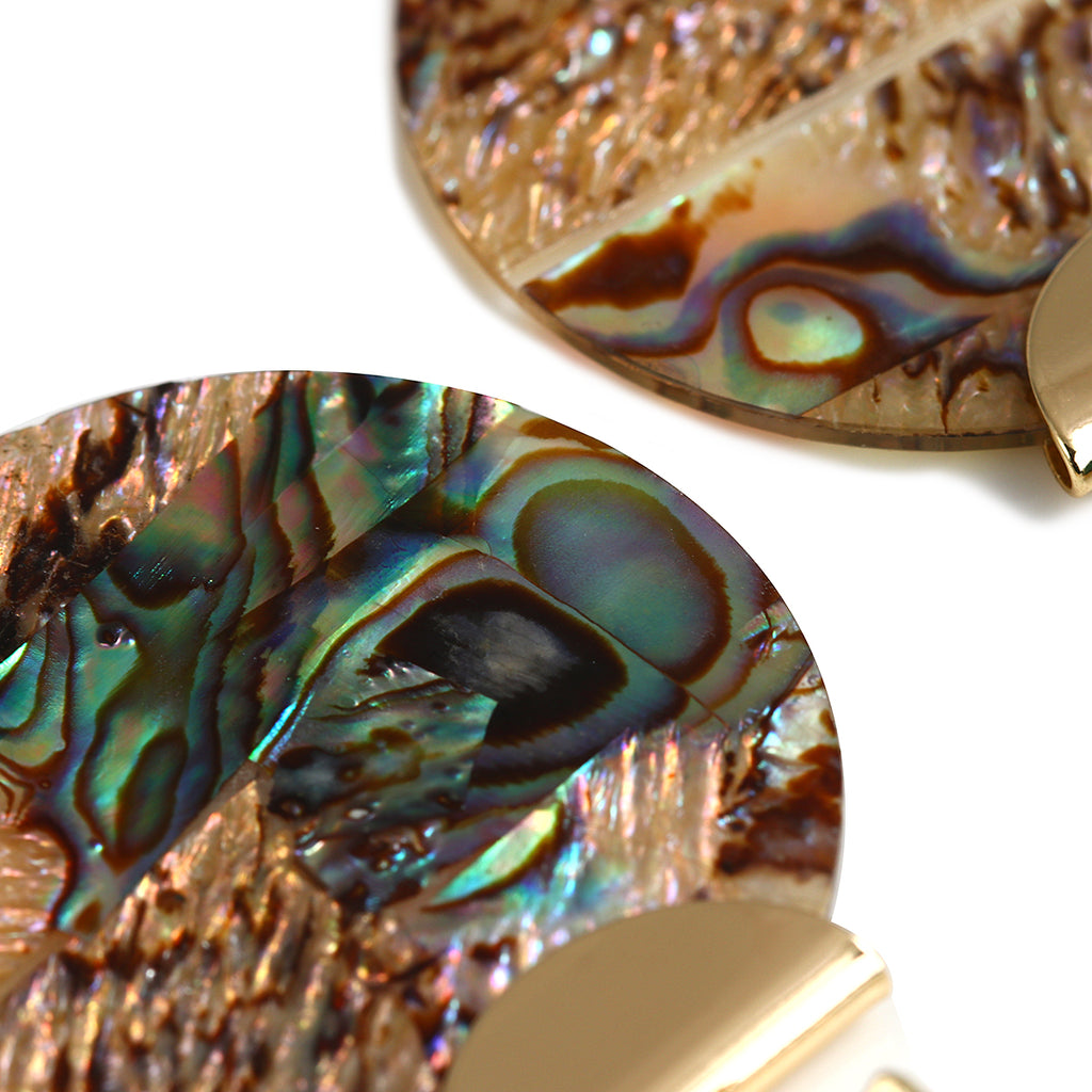 Ladies Bold Round Abalone Shell Drop Earrings