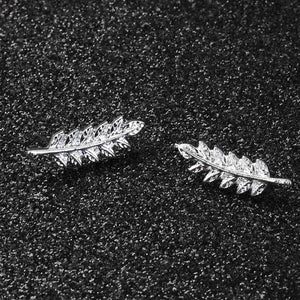 Silver Leaf Crawlers Ear Climbers Statement Stud Cuff Pair Earrings