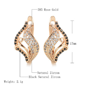 Ladies Rose Gold Curly Leaf Shape Natural Crystals Earrings