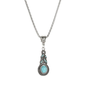 Ladies Ethnic Tibetan Silver Turquoise Crystal Dangling Earrings & Necklace set