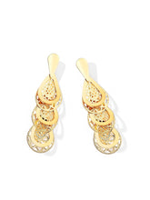 Load image into Gallery viewer, Ladies Gold Hollow Cut Out Tier Layered Geer Wheel Drop Earrings
